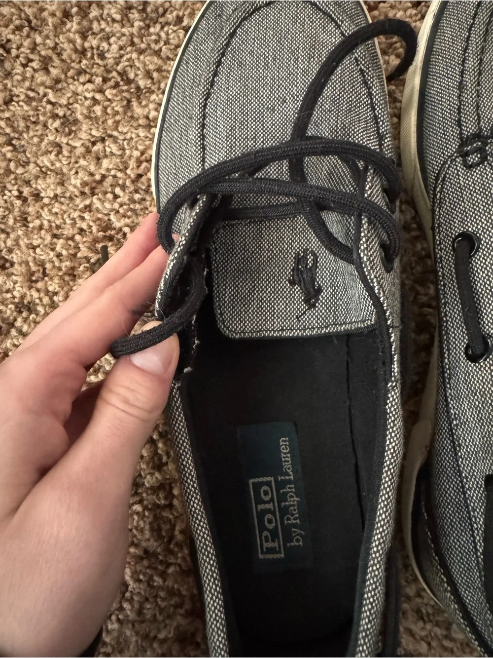 Polo by Ralph Lauren Men’s Black and Gray Canvas Boat Shoes